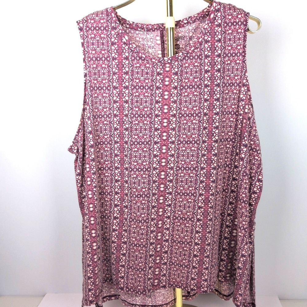 Great Northwest Indigo Women 3X Tank Top Plum Geometric Medallion Sleeveless